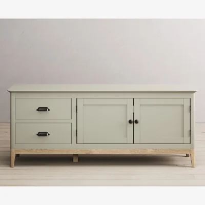 Oak&More Ancona Oak and Soft Green Painted Large TV Cabinet with Painted Doors