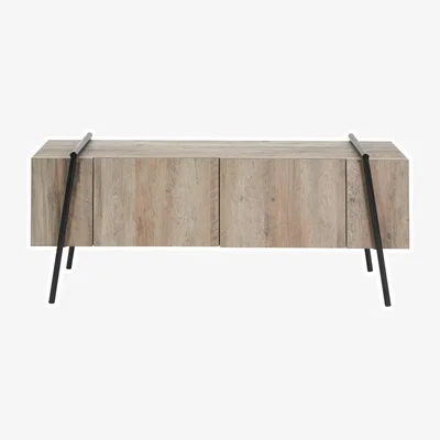 Olivia's Olivia's Maya Light Brown Wood Veneer and Black Metal 2 Door TV Cabinet