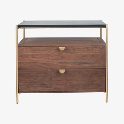 Olivia's Olivias Oslo 2 Drawer Unit in Acacia Wood and Black Marble