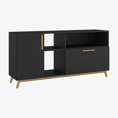 Out & Out Original Dakota Black Open TV Unit - 135cm