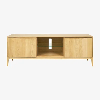 Downtown Ercol Romana Open Wide TV Unit In LightWood