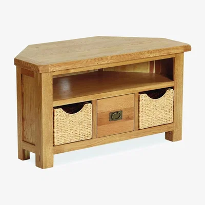Downtown Downtown Ascot Corner TV Unit With Baskets, Wood