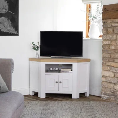 Downtown Clevedon Corner TV Unit - White/Oak In LightWood/White