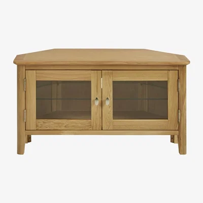 Downtown Hardwick Oak Corner Media Stand In LightWood