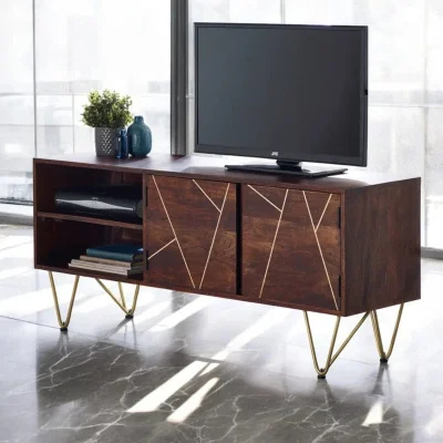 OAT Home Limerick 140cm Wooden Dark Gold TV Media Unit