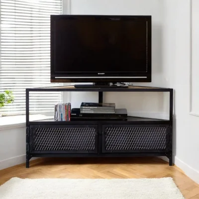 OAT Home Belfast 110cm Industrial Metal & Wood Corner TV Media Unit