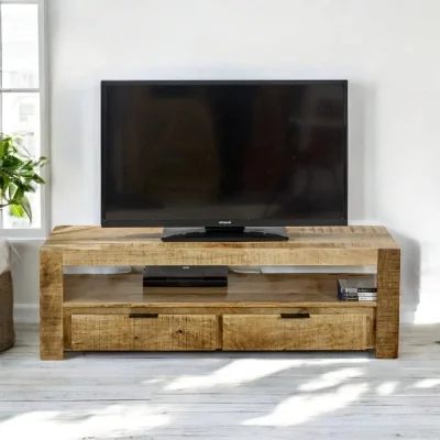 OAT Home Wicklow 130cm Wooden TV Stand Unit With 2 Drawers