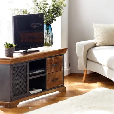 OAT Home Cork 140cm Industrial Metal & Wood TV Media Unit