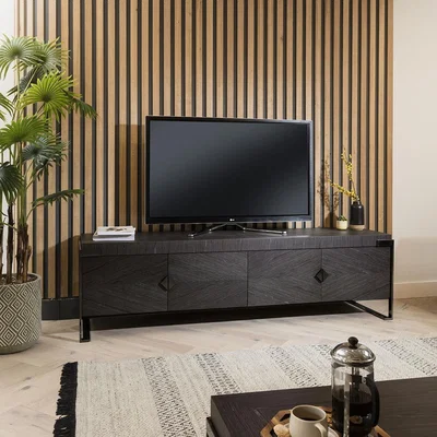 Quatropi Quatropi TV Cabinet 200cm Smoked Oak Wood Finish & Rifle Grey Metal Legs