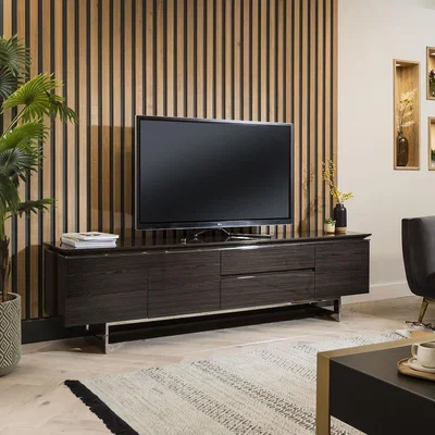 Quatropi Quatropi TV Cabinet 220cm Smoked Oak Gloss Grey Wood Finish with Storage