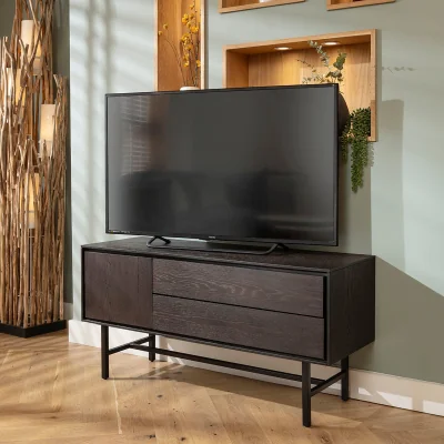 Quatropi Small Wooden TV Stand Cabinet Freestanding Wall Media Unit Dark 125cm