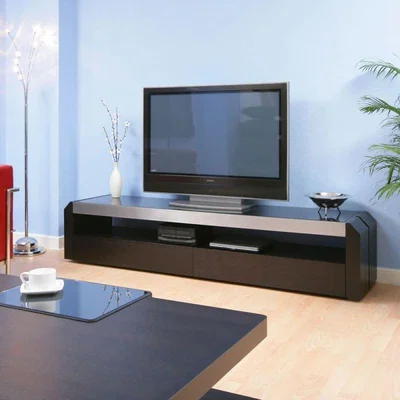Quatropi TV / Television Cabinet Entertainment Unit Black Oak & Glass Top 701F
