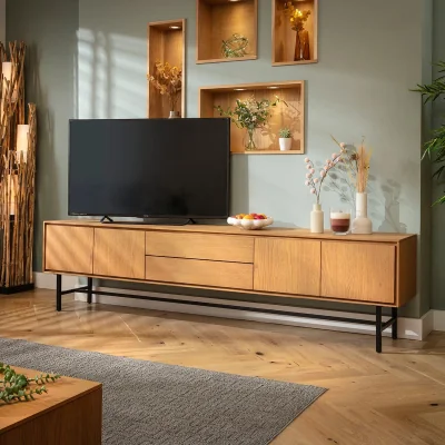 Quatropi Extra Large TV Stand Cabinet Freestanding Wall Media Unit Light Wood 240cm