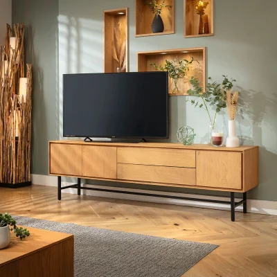 Quatropi Large TV Stand Cabinet Freestanding Wall Media Unit Light Wood 205cm