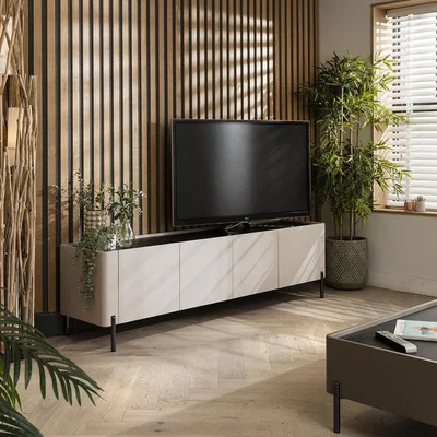 Quatropi Modern Large TV Stand - 200cm Premium Matte Chalk & Gunmetal Chrome TV Unit