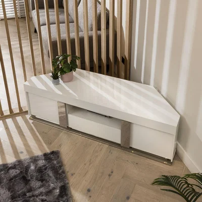 Quatropi Contemporary Corner TV Unit - Modern White Gloss TV Stand 160cm