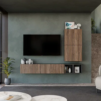 The Range Vichy Wall Mounted Entertainment Center - Black and Alina Pattern