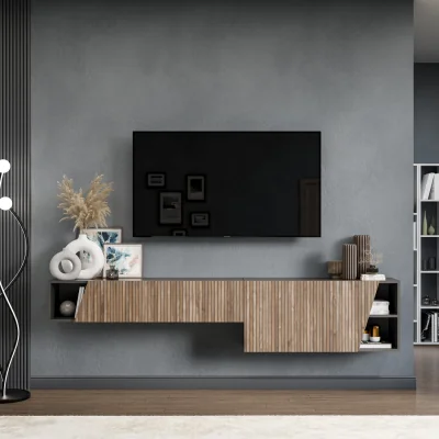 The Range Fati Wall Mounted Entertainment Center - Black and Alina Pattern