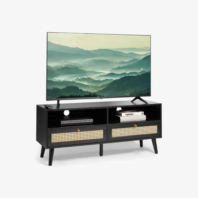 The Range TV Unit with 2 Drawers and Open Shelves - Black