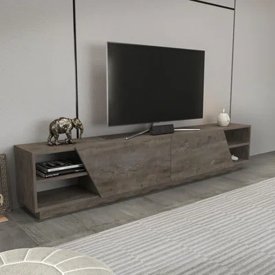 The Range Rhodes 240 cm Wide Modern TV Unit TV Stand with Shelves - Wenge Pattern