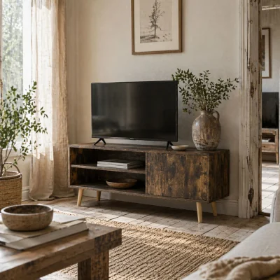 The Range Avamar 110cm Brown TV Stand for TVs up to 55 inches, Open Shelves and Cable Access