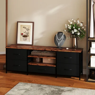 The Range Levede TV Stand Cabinet Entertainment Unit 140cm Wood Brown Black - Brown