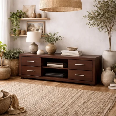 The Range Sonderborg Dark Mahogany TV Cabinet with 4 Drawers - Brown