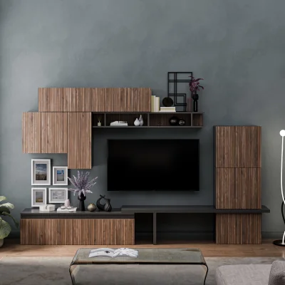 The Range Verona Wall Mounted Entertainment Center - Black and Alina Pattern