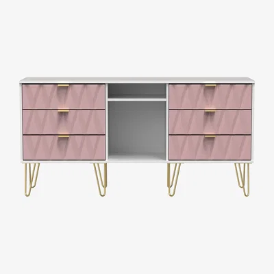 The Range Diamond 6 Drawer TV Unit - Kobe Pink & White