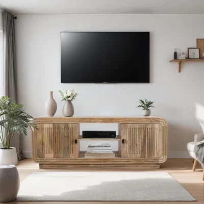 The Range Paloma Carved Mango Wood 2 Doors TV Cabinet upto 55 inch - Natural Oak