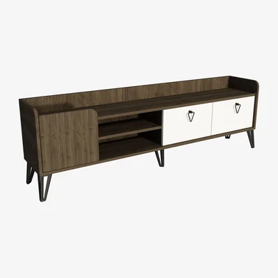 The Range TV Stand with Cabinets and Shelves Peak - Walnut & White