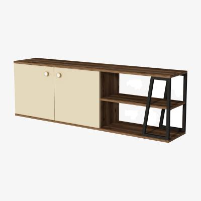 The Range TV Stand with Cabinets and Shelves for TVs up to 66" Avena - Light Walnut & Beige & Black