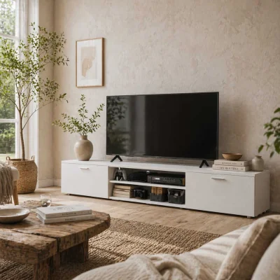 The Range Lata 200cm Wooden White Entertainment Unit - Fits TVs Up to 90 Inches