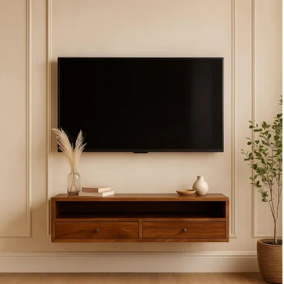 The Range Solid Wood Lunar 2 Drawer Chestnut Wall Mounted Media Unit - Brown