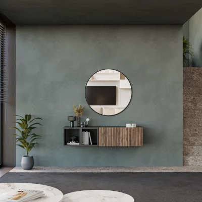 The Range Palermo  Wall Mounted Entertainment Center - Black and Alina Pattern