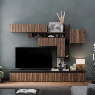 The Range Milano Wall Mounted Entertainment Center - Black and Alina Pattern