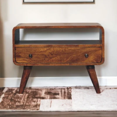 The Range Solid Wood Mini Chestnut Curved Media Unit - Brown