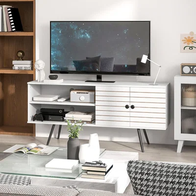 The Range 145cm TV Stand Cabinet for TVs with Open Shelves, - White