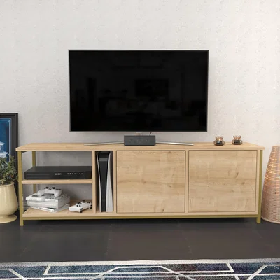 The Range Primrose Wide Tv Stand - Sapphire Oak and Gold - Sapphire Oak