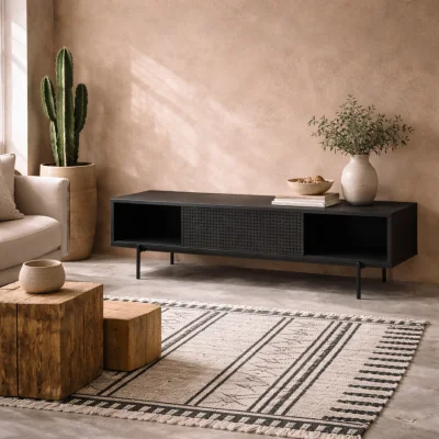 The Range Cambridge Industrial Mesh TV Unit 1 Sliding Door - Black