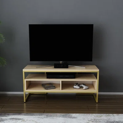 The Range Merrion Wide Tv Stand Sapphire - Oak and Gold - Sapphire Oak