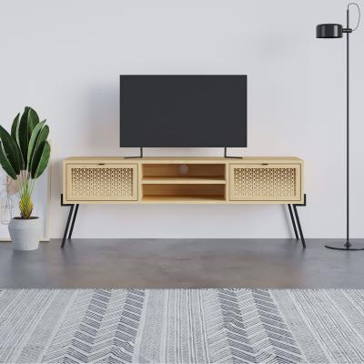 The Range Naive Modern TV Unit with 2 Soft Down Flap Doors Open Shelf - Oak