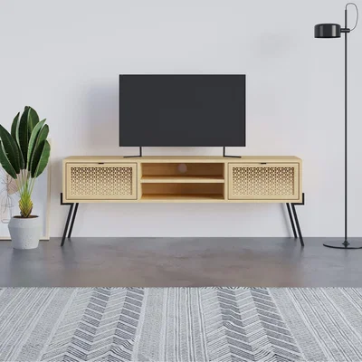 The Range Naive Modern TV Unit with 2 Soft Down Flap Doors Open Shelf - Oak