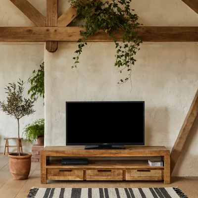 The Range London Mango Wood TV Cabinet 3 Drawers 1 Shelf - Brown