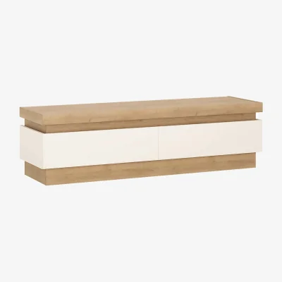 The Range Wyld Haus Hjorring 2-Drawer TV Cabinet, White Gloss and Natural Oak - White