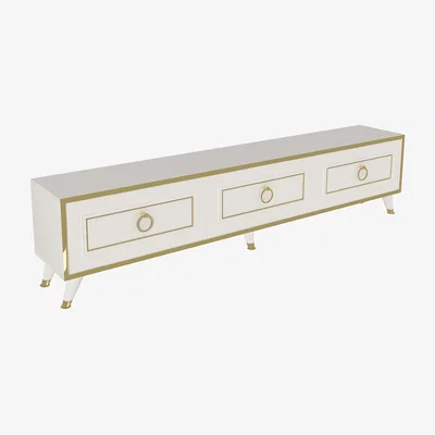The Range Romens TV Stand and Media Console with Cabinets - White & Gold