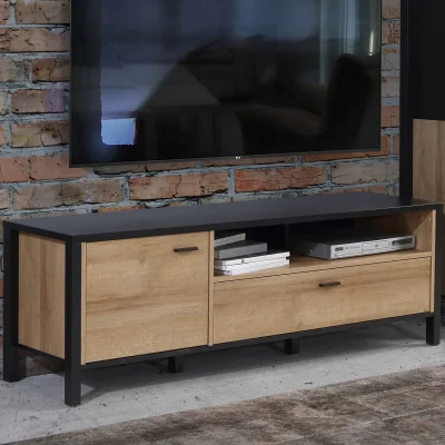 The Range High Rock TV Unit in Matt Black/Riviera Oak - Black & Riviera Oak