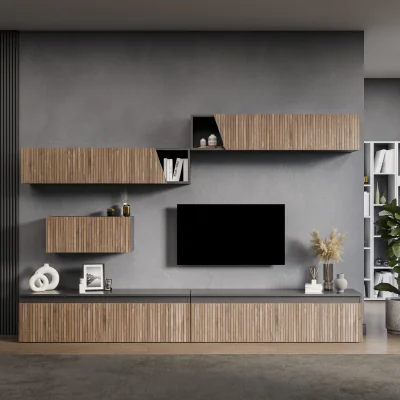The Range Bristol Wall Mounted Entertainment Center - Black and Alina Pattern