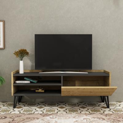 The Range Pivotal TV Stand and Media Console with Cabinet and Shelves - Sapphire Oak - Anthracite