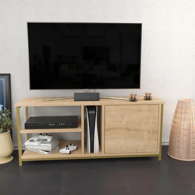 The Range Neola 120cm Wide Tv Stand Sapphire Oak and Gold - Sapphire Oak